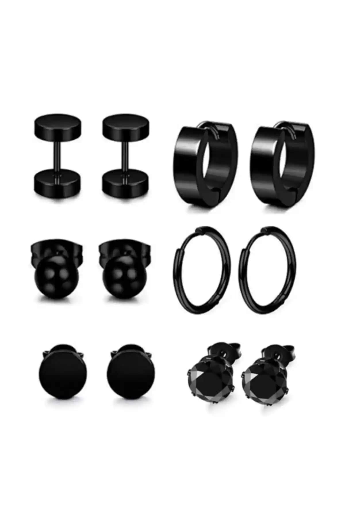 Chavin Siyah Çelik 6 Takım Erkek Küpe: Dayanıklı ve Şık Moda Aksesuarı