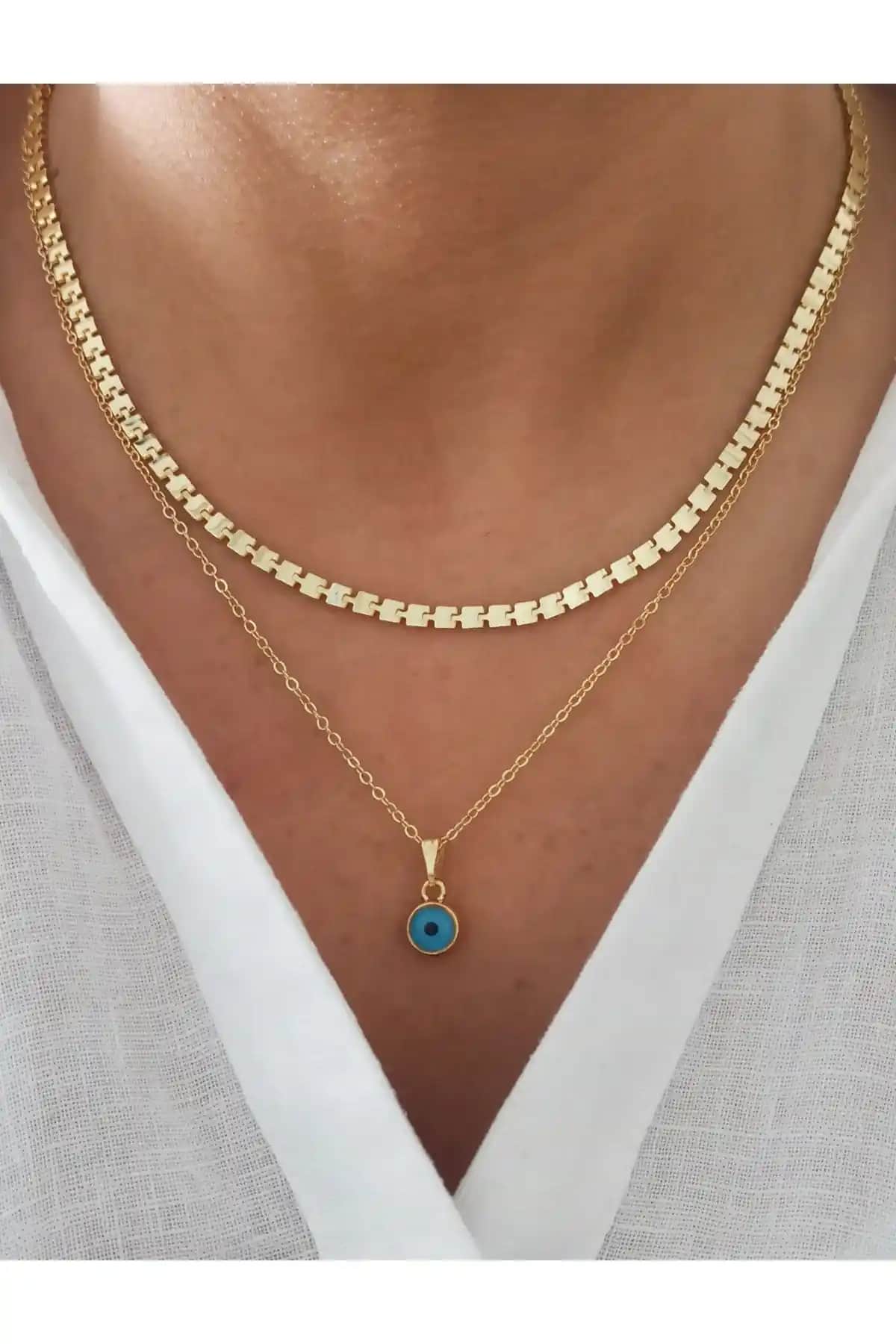 Denizdenal Kare Zincir ve Nazarlık Kolye Seti: Şıklık ve Zarafetin Modern Buluşması