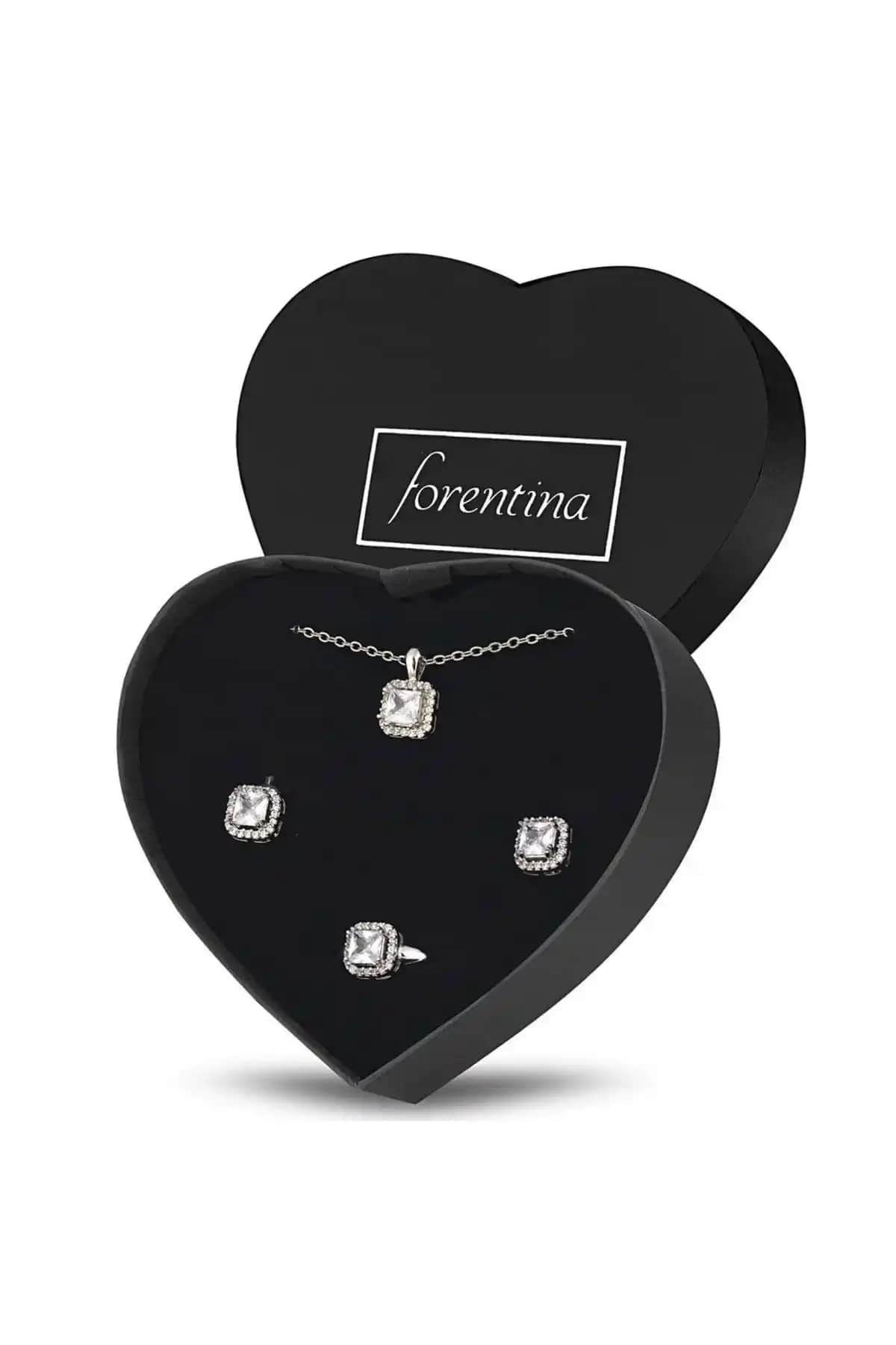 Forentina Gümüş Kaplama Tektaş Takı Seti Şık ve Anlamlı Hediye Seçeneği