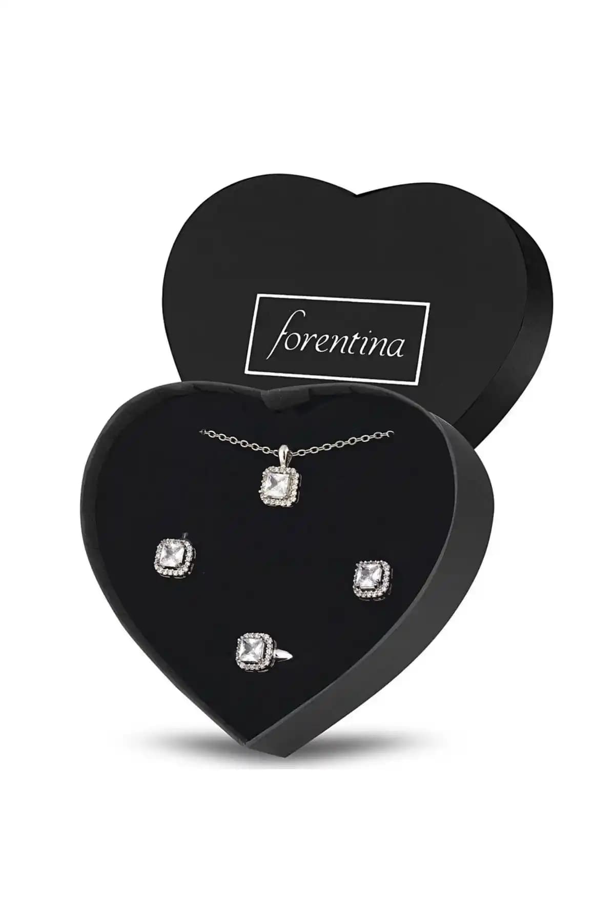 Forentina Gümüş Kaplama Tektaş Takı Seti Şık ve Anlamlı Hediye Seçeneği