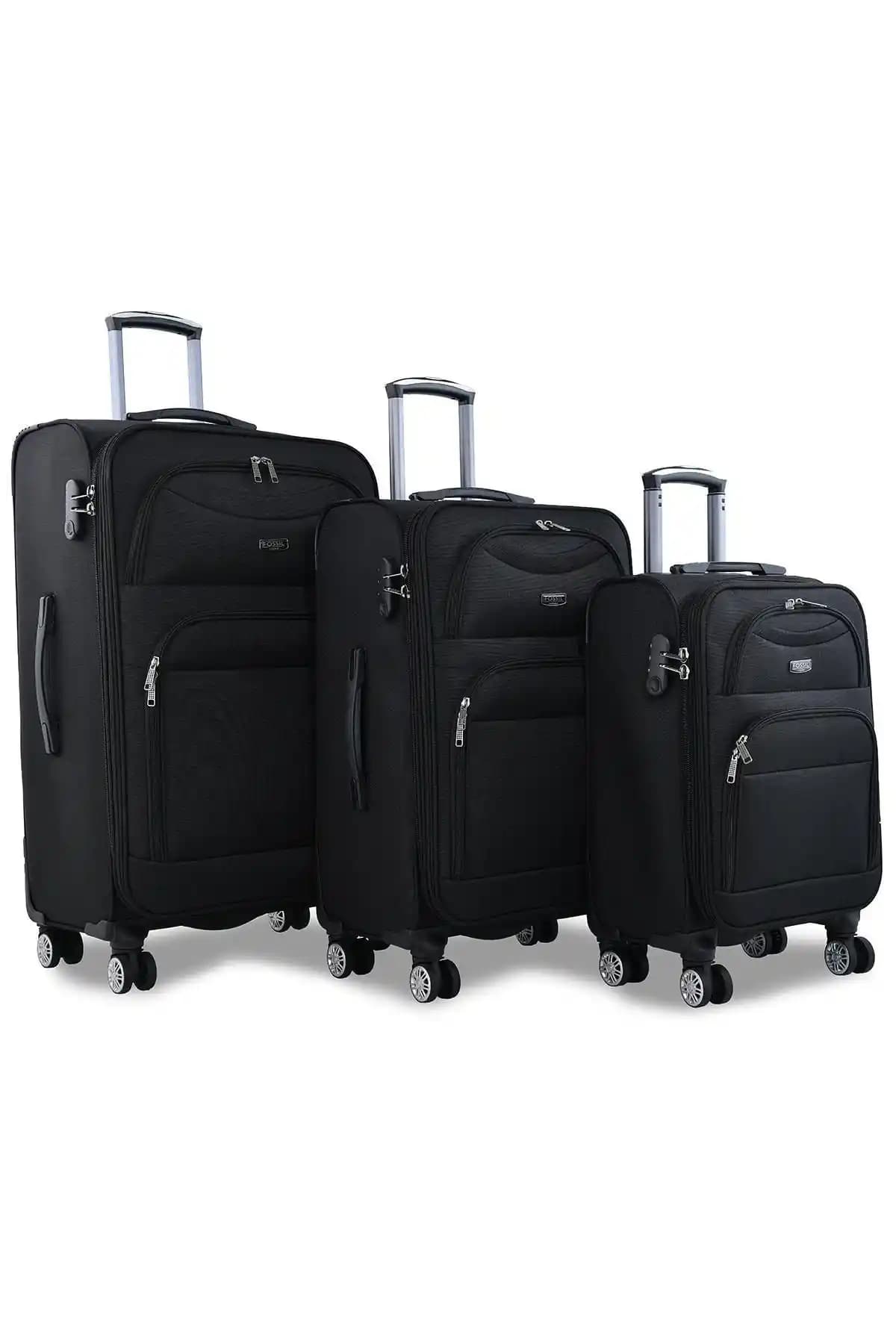 Fossil Siyah Unisex 3'lü Valiz Seti Şıklık ve Fonksiyonellik Sunar