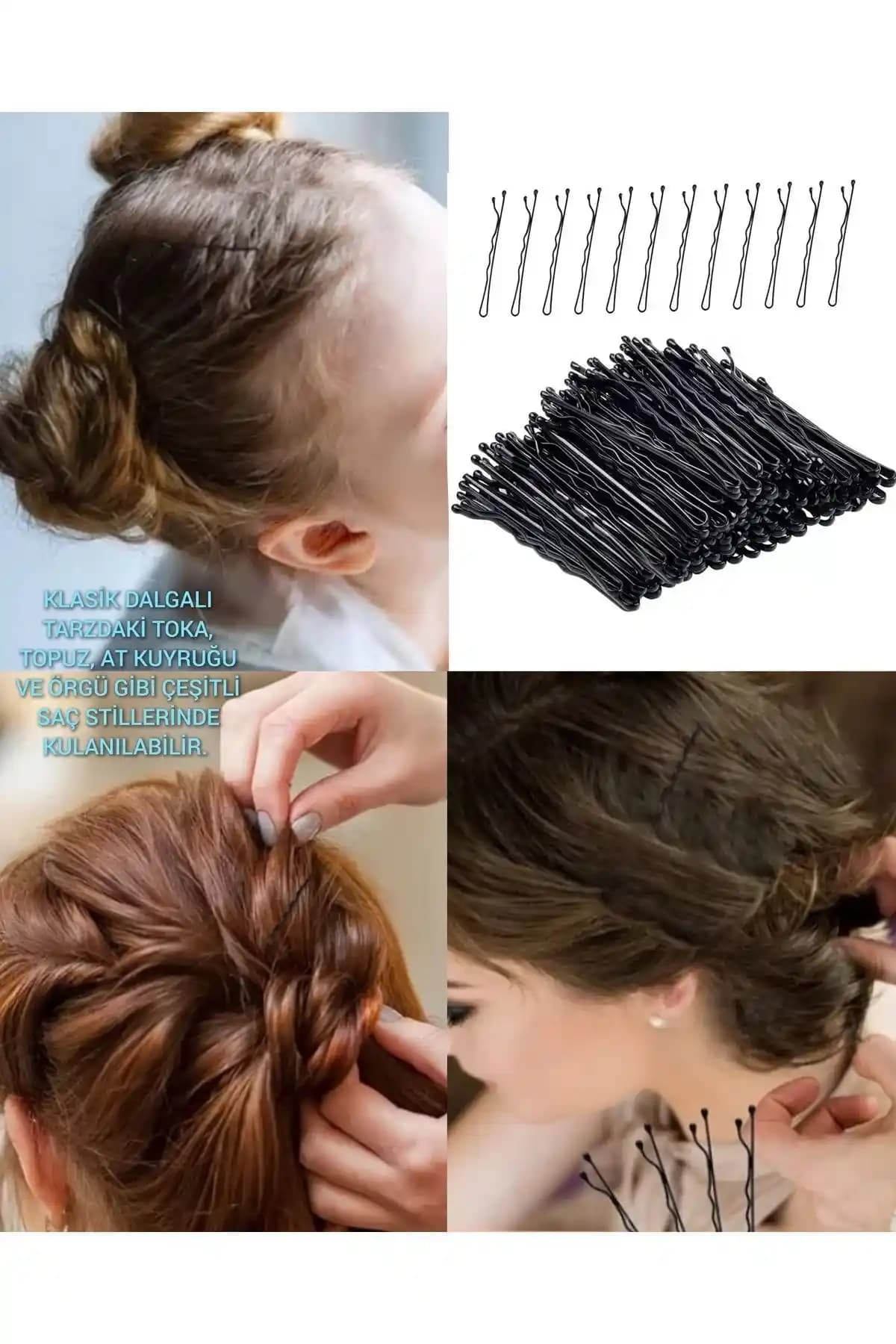 Gülpeşe Siyah Tel Toka Seti 48 Adet Uzun Ömürlü ve Şık Saç Aksesuarları