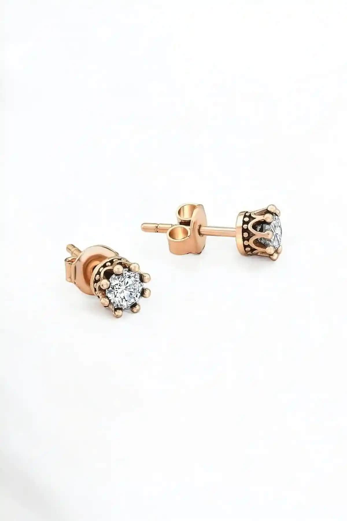 Jelux Silver Gümüş 925 Ayar Tek Taş Rose Küpe Modern ve Zarif Tasarım