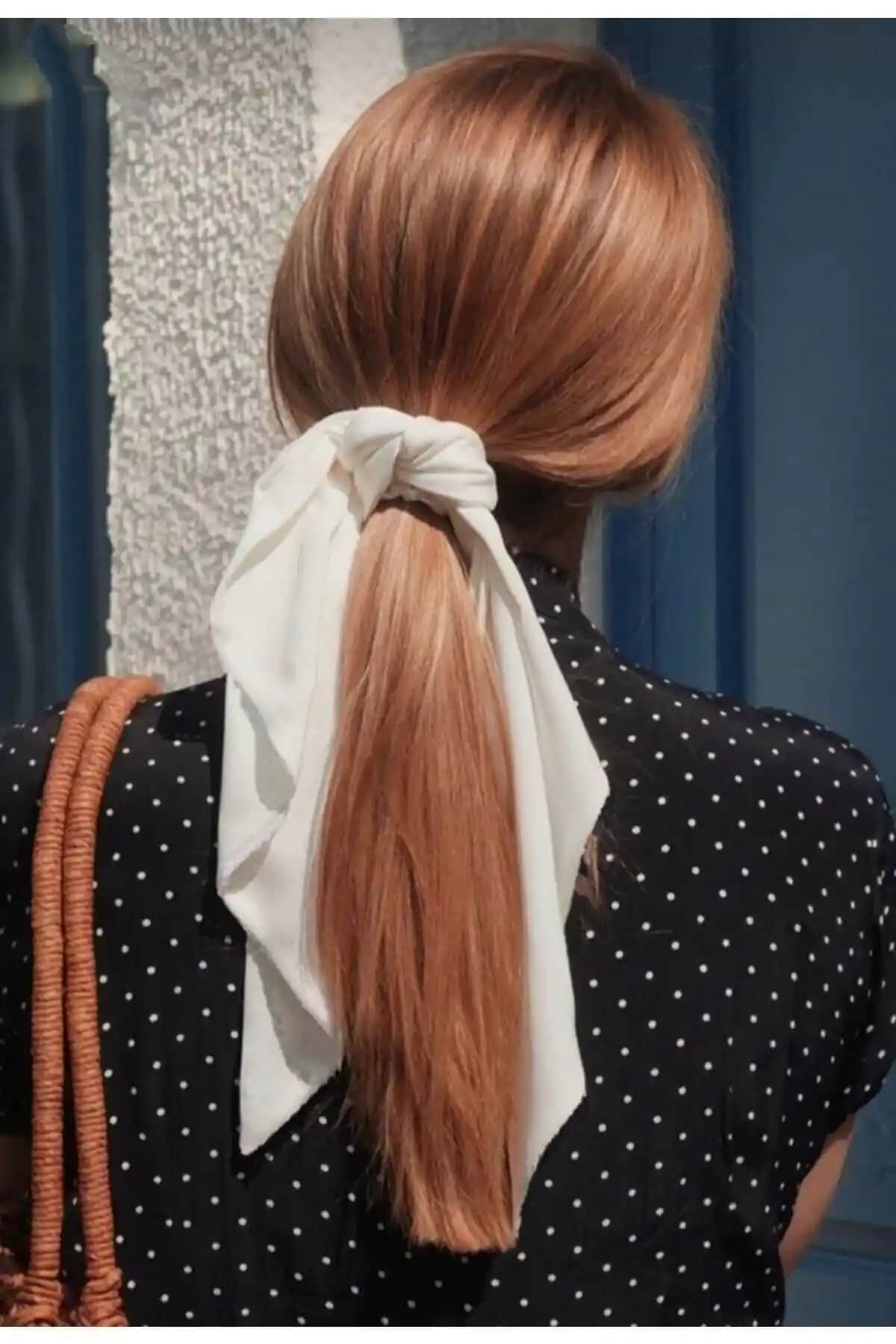 Monalisa Kadın Krem Ipek Fular Lastik Toka Günlük ve Şık Kullanım İçin Uygun