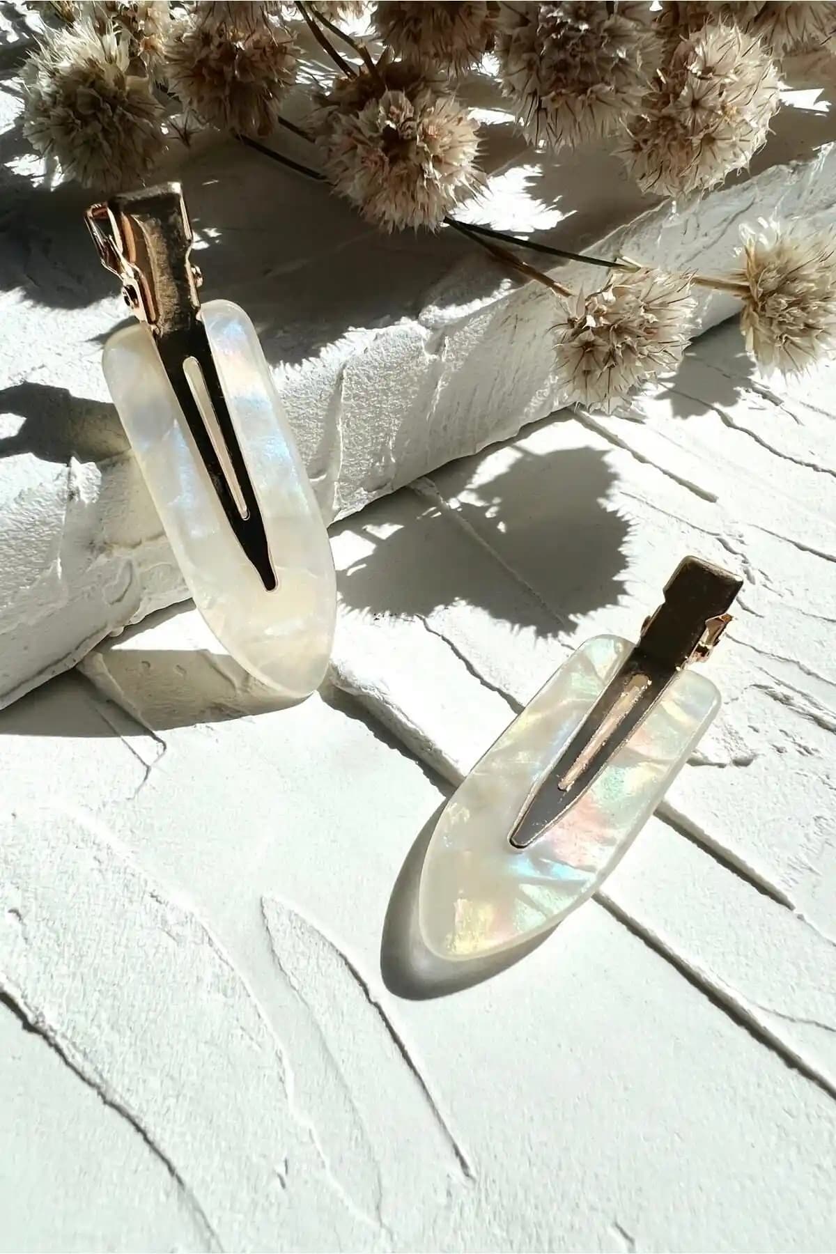 ODESE DESIGN 2'li Sedef Renkli Akrilik Tokalar Dayanıklı ve Şık Saç Aksesuarı