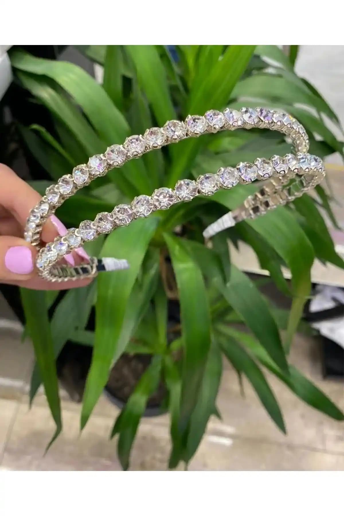 Selenda Collection Gümüş Kristal Taşlı İki Sıralı Gelin Tacı Şıklık ve Zarafet İçin Uygun