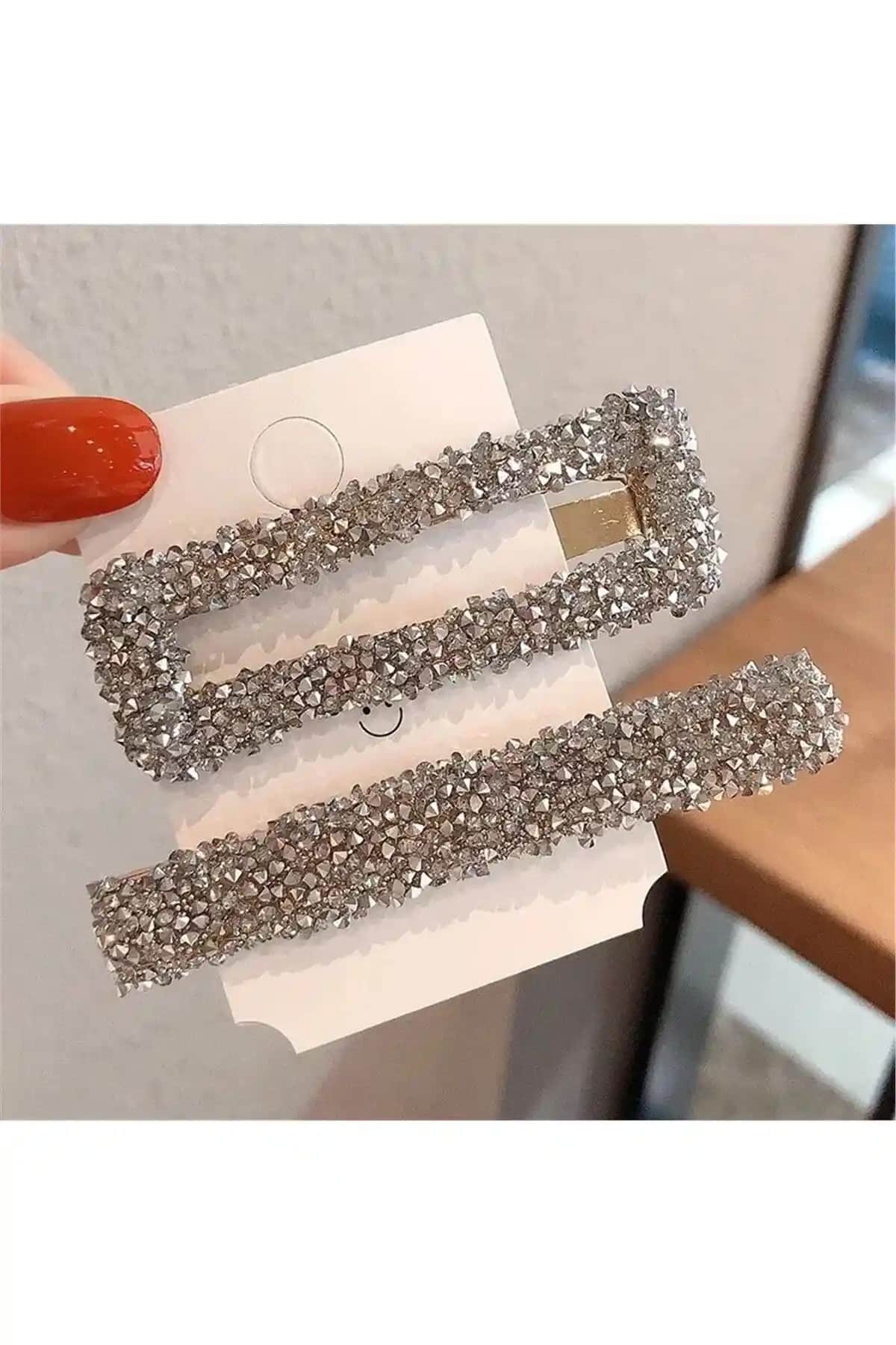 So Much Accessories Doğal Taşlı Yan Pens ve Çıtçıt Toka Seti Gümüş Gri Şık Tasarım