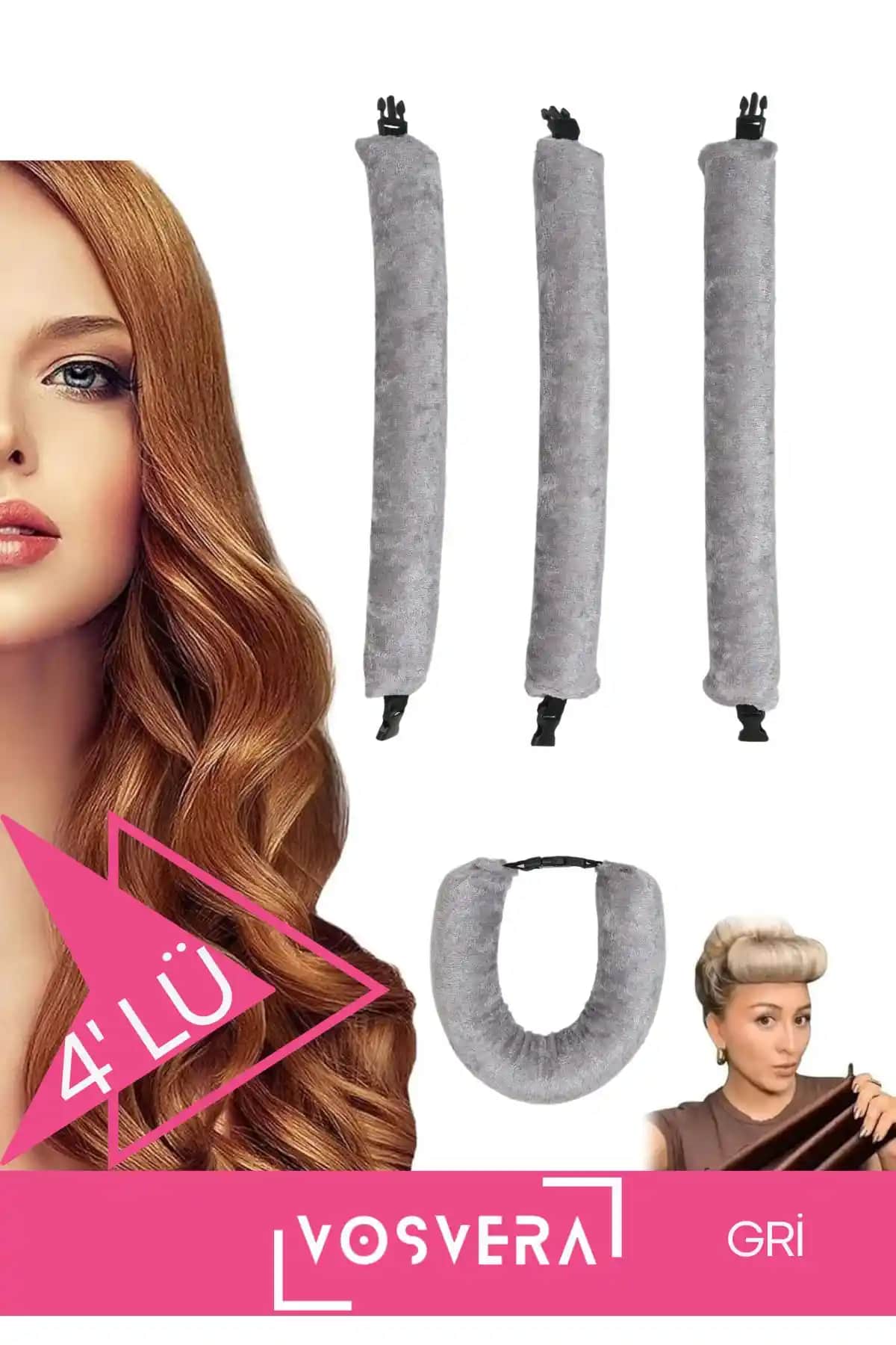 Vosvera 4'lü Kadife Saç Bigudi Seti Isısız ve Sağlıklı Saç Şekillendirme Çözümü