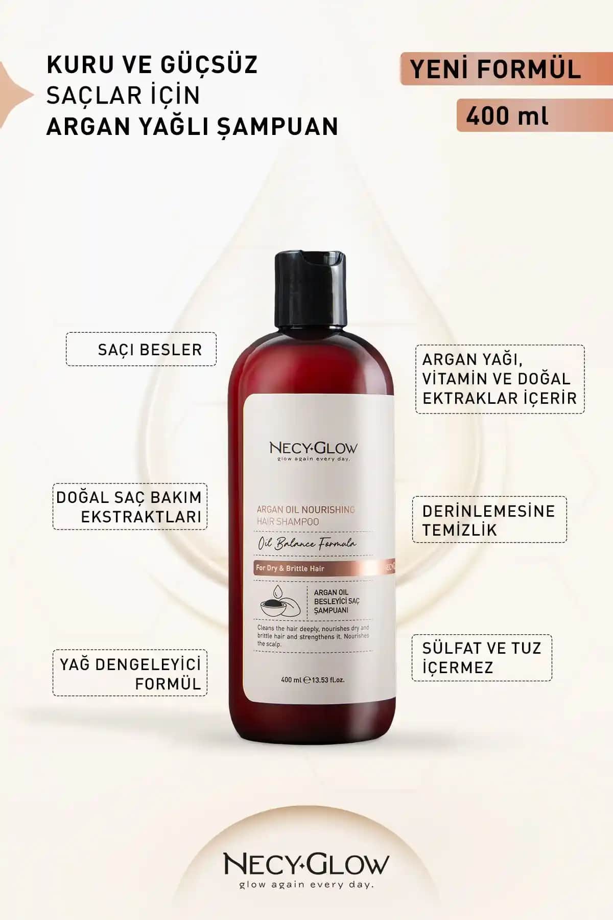 NECY GLOW Besleyici Onarıcı Argan Şampuan ile Saçlarınıza Derin Bakım Yapın