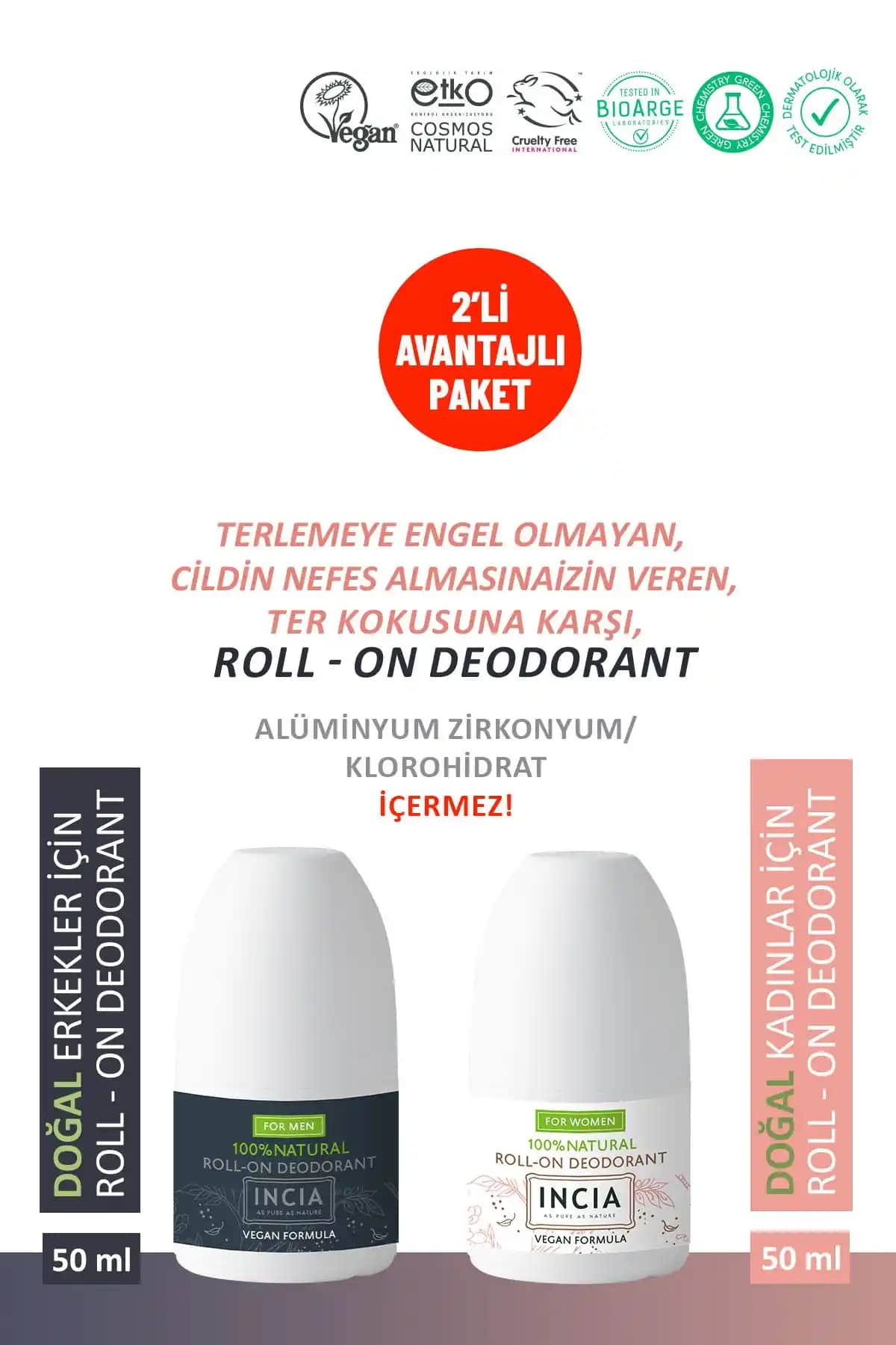 INCIA %100 Doğal Roll On Deodorant: Kadın ve Erkekler İçin Ter Kokusu Önleyici