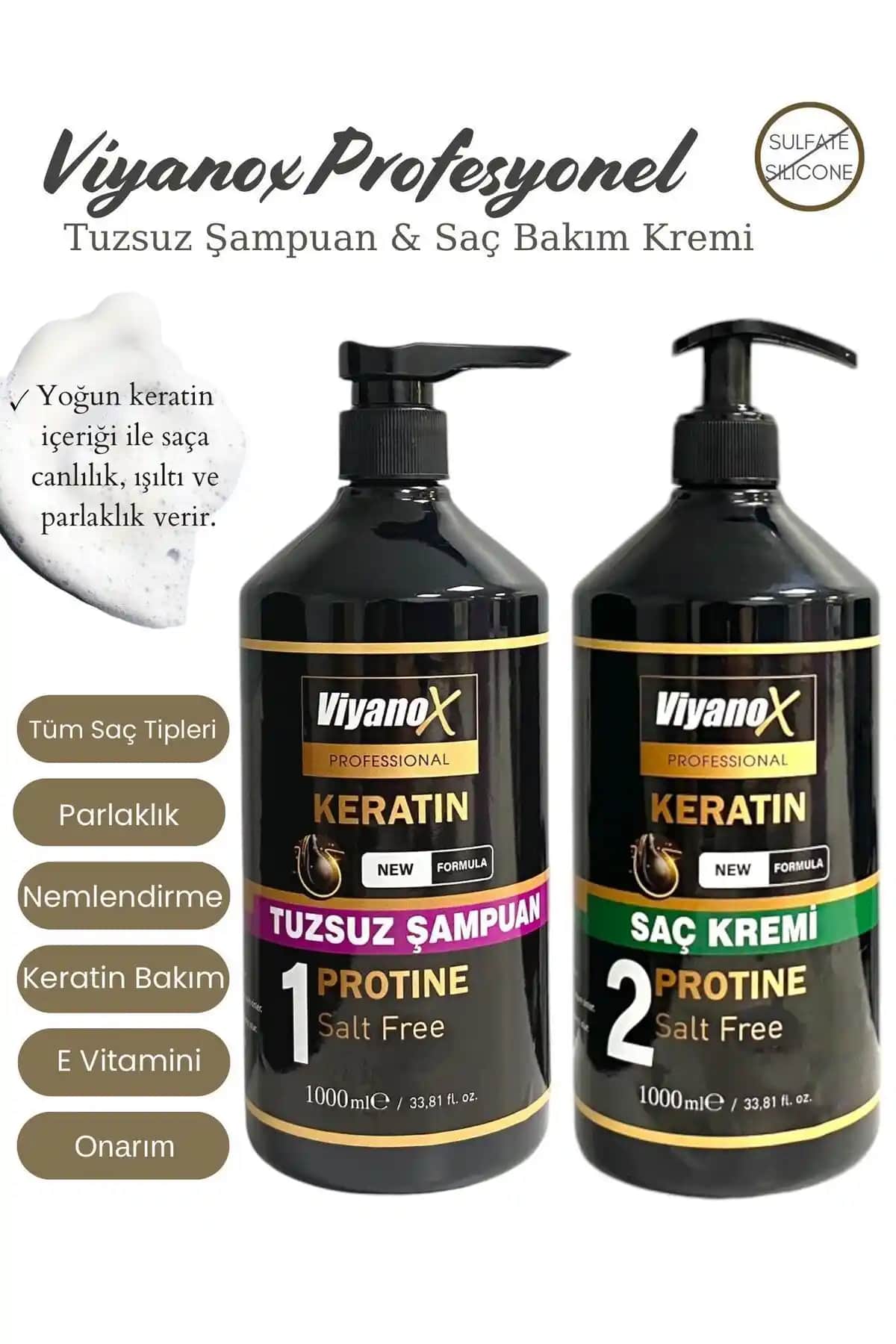 VİYANOX Keratinli Tuzsuz Şampuan ve Saç Kremi ile Etkili Saç Bakımı