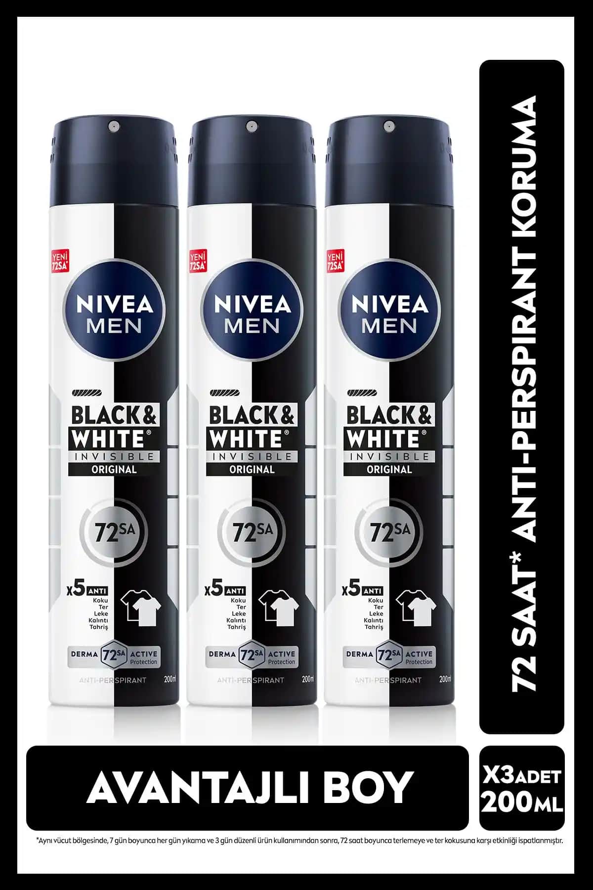 NIVEA MEN Black&White Invisible Deodorant: 72 Saat Koruma ve Alkol İçermeden