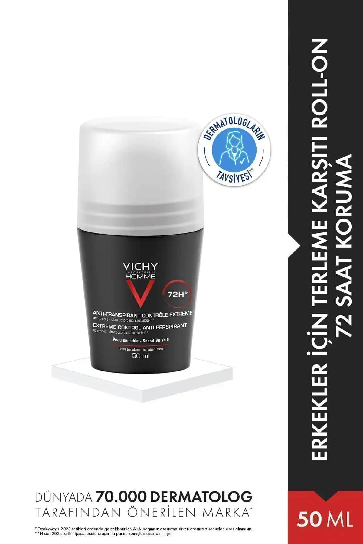 Vichy Homme Erkekler İçin Terleme Karşıtı Roll-on 50 ml ve Vichy 48 Saat Etkili Deodorant Karşılaştırması