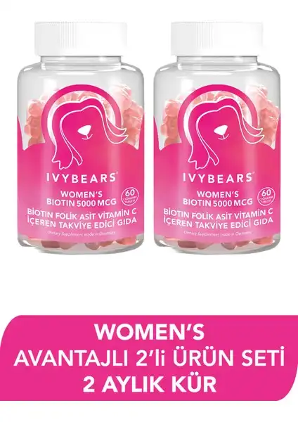 Ivybears Kadın Saç Vitamini: Biotin ve C Vitamini ile Saç Sağlığını Destekleyin