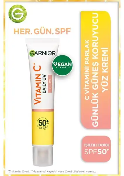 Garnier C Vitamini Parlak Günlük Güneş Koruyucu Krem ile Işıltılı Cilt