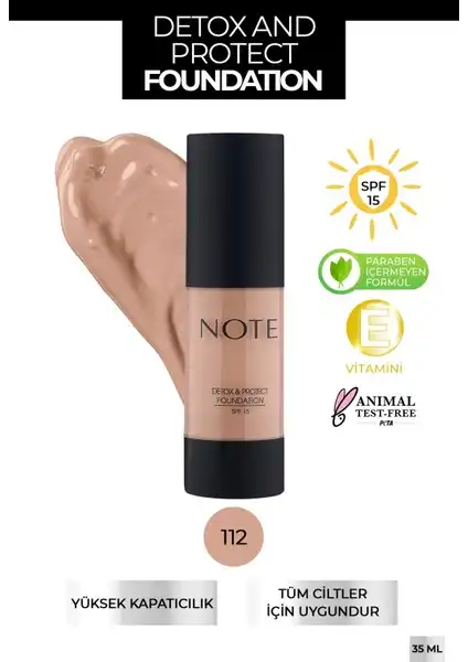 Note Detox & Protect SPF 15 Kapatıcı Fondöten 112: Cilt Koruma ve Kapatıcılık İçin Etkili Çözüm