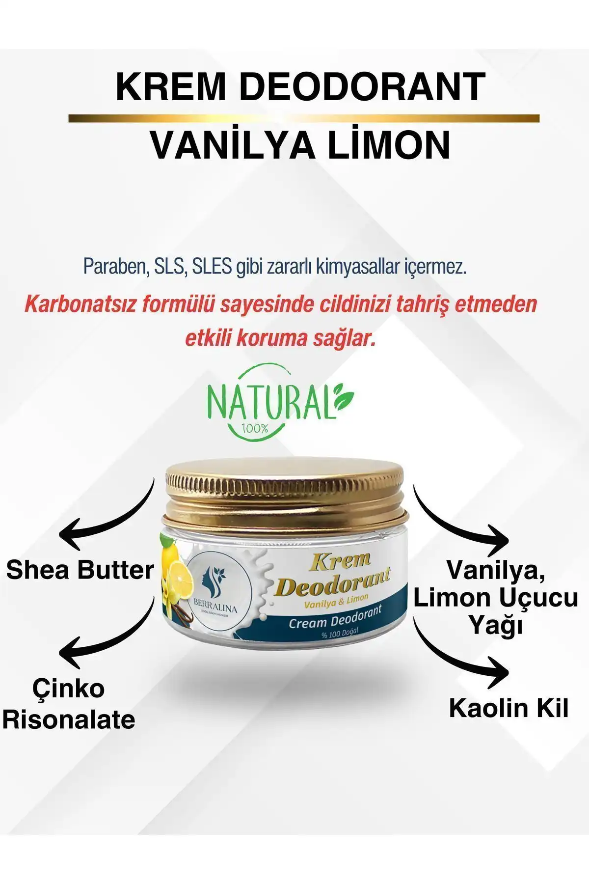 Berralina Doğal Bakım Ürünleri: Vanilya ve Limon Krem Deodorantı