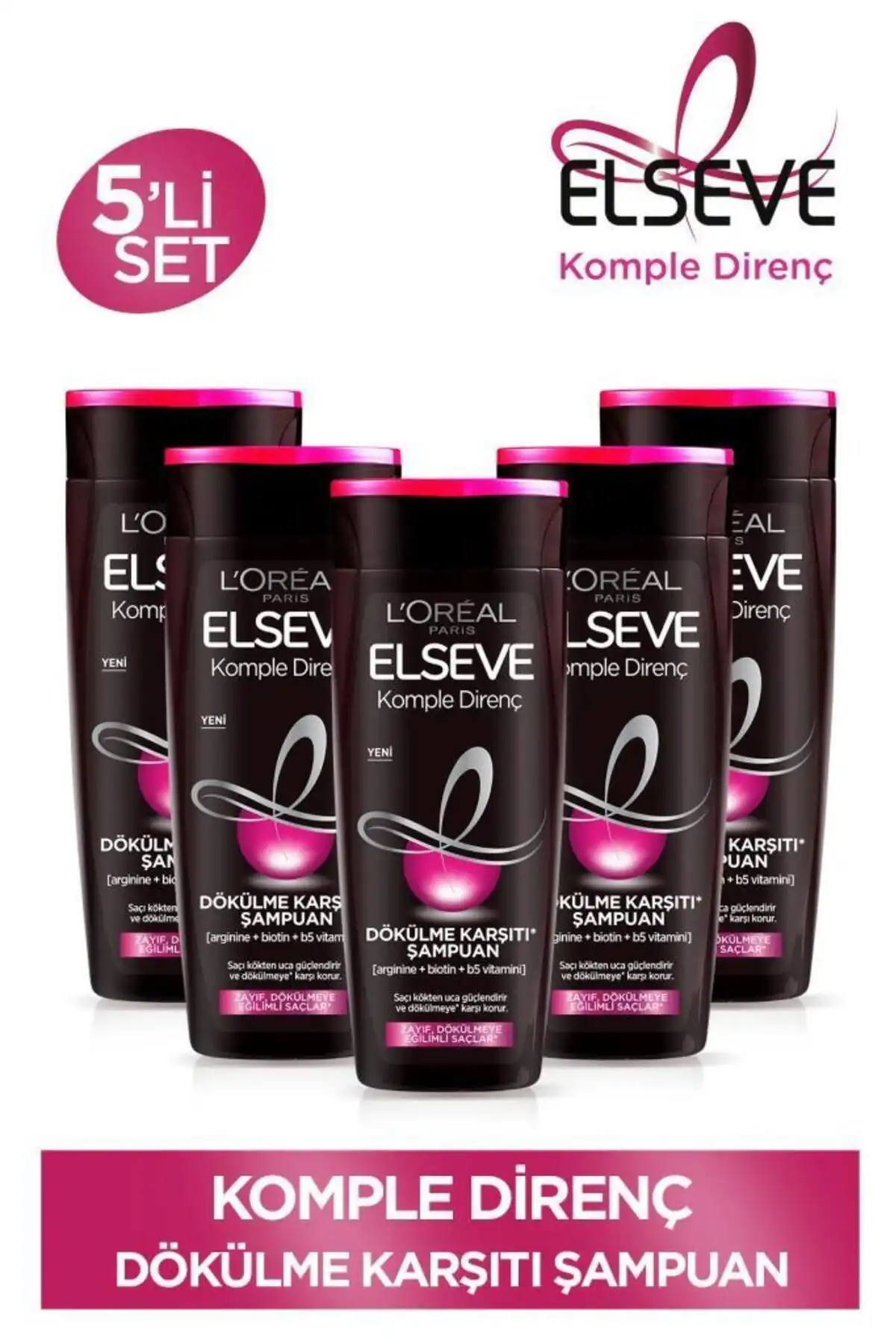 Elseve 5'li Komple Direnç Dökülme Karşıtı Şampuan Seti ile Sağlıklı Saçlara Kavuşun