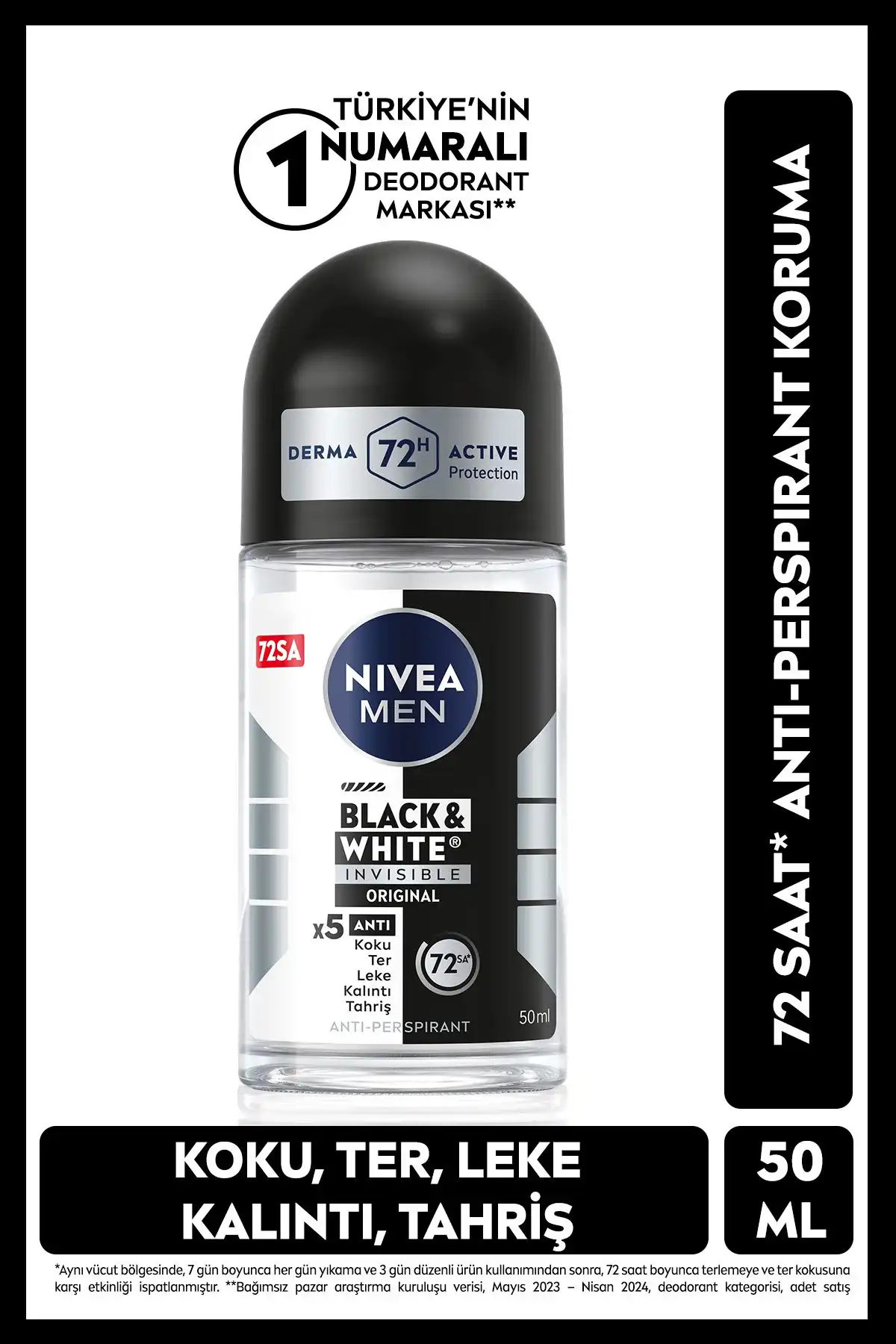 NIVEA Men Erkek Roll On Deodorant Black&White Invisible: Etkili Koruma ve Ferahlık İçin