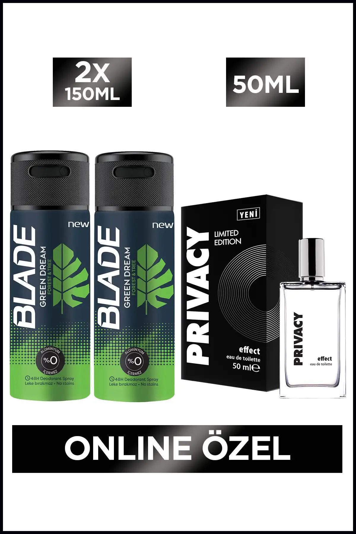 Privacy Effect EDT Erkek Parfüm ve Blade Green Dream Erkek Deodorant Kombinasyonu